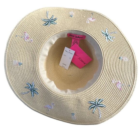 Betsey Johnson Flamingo Woven Floppy Sun Hat NWT Coastal Beachy Resort Tropical main image 3